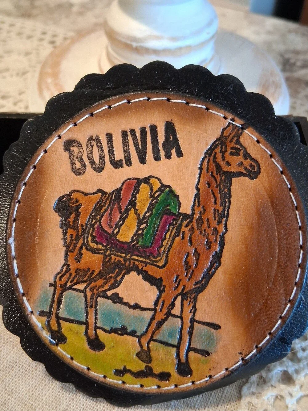 Vintage Hand Tooled Leather Coasters 6 Different BOLIVIAN Scenes